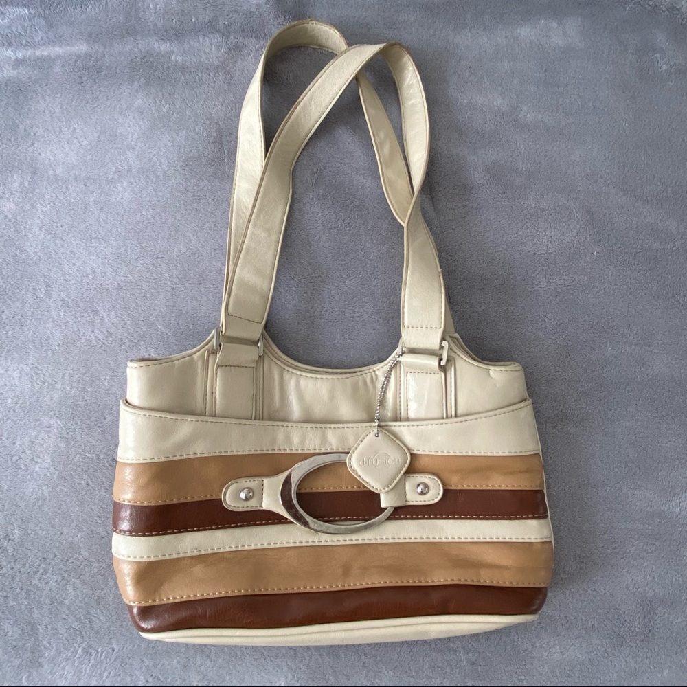 D-FUSION TAN, CREAM, AND BROWN MINI LEATHER BAG